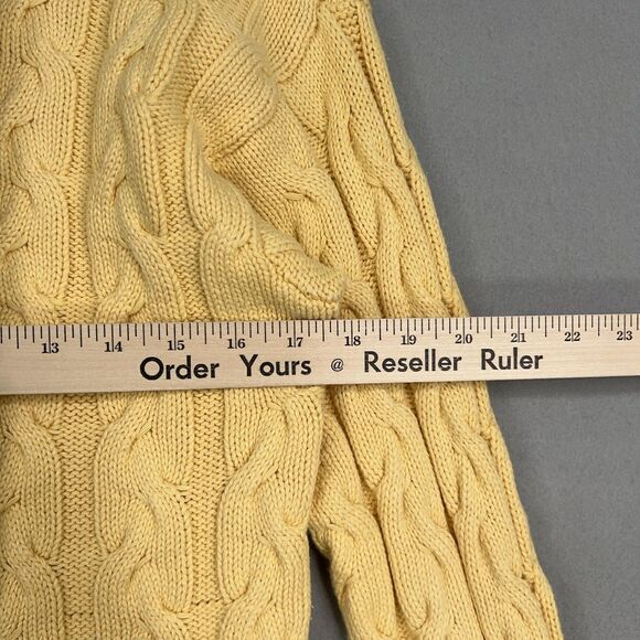Vintage Eddie Bauer Sweater Womens Small Yellow Cable Knit Pullover Minimal Prep - Picture 10 of 12
